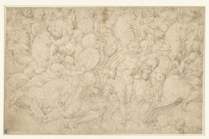 Taistelu ratsuväen ja jalkasotilaiden välillä ja vankien karkottaminen tekijältä Bartolommeo Neroni (attributed to)