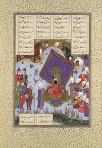 Rustam Paines Before Kai Kavus, Folio 146r Shahnama Book of Kingsistä..., n. 1525-30.