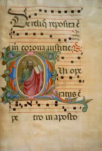 Valaistu nimikirjain Pyhän Paavalin hahmolla (Corale 8, n. 163), Santa Maria degli Angelin kuorokirjaan 8 tekijältä Batrolomeo di Fruosino