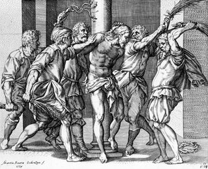 Kristuksen ruoskanleikkaus, kaiverrettu Martin Rotan toimesta tekijältä Battista (after) Franco