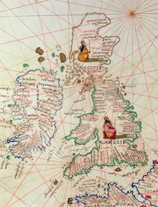Englannin ja Skotlannin kuningaskunnat, maailman atlasesta 33 kartassa, Venetsia, 1. syyskuuta 1553 (muste vellum) (yksityiskohta numerosta 330949)