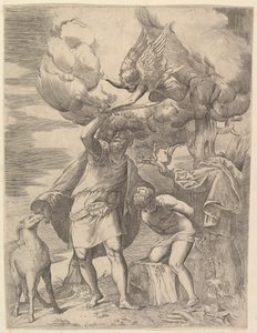 Enkeli pysyy Abrahamin käsivarressa, vuoden 1552 jälkeen.