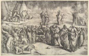 Els israelites recollint mannà, ca. 1547. finlandès tekijältä Battista Franco Veneziano