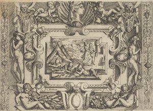 Judith ja palvelijattare Holofernesin pään kanssa, sijoittuu yksityiskohtaisiin kehyksiin, noin 1540-80.