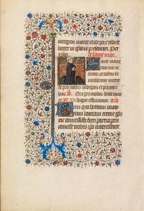 Apotti Maurus sauva ja kirja, n. 1440-1450 (tempera, lehtikulta, maali ja muste pergamentille) tekijältä Bedford Master Workshop