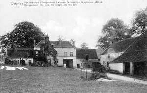 Hougoumontin maatila, tärkeä strateginen kohde Wellingtonille Waterloon taistelun aikana, muistopostikortti, n. 1912 (valokuva)