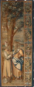 Moise et Jethro Dionys Martenszin tekemä kuvakudos Luca Cambiason (1527-1584) kartonkien mukaan ja valmistettu Brysselin manufaktuurissa 1561-1564 Dim. 390x585,5 cm Genes, Musei di Strada Nuova. tekijältä Belgian School