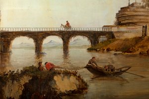 Toinen takahuone takana, kokoushuone, seinämaalauksia maalaiskohtauksilla klassiseen tyyliin, luultavasti vuodelta 1810, kohtaus 2 tekijältä Belgian School