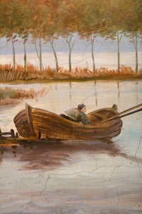 Takana toinen takahuone, kokoushuone, seinämaalauksia maalaiskohtauksilla klassiseen tyyliin, luultavasti vuodelta 1810, kohtaus 3 tekijältä Belgian School