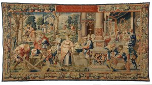Kuvakudos, Labanin, Jaakobin ja Raakelin tarina, Genesis XXIX, valmistettu Brysselissä, Belgiassa, n. 1530 (villa & silkki) tekijältä Belgian School