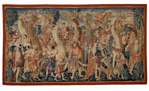 Tapestry, The Camel Caravan, "Conquest of India" -sarjasta, Tournaista, n. 1510 (villa ja silkki) tekijältä Belgian School