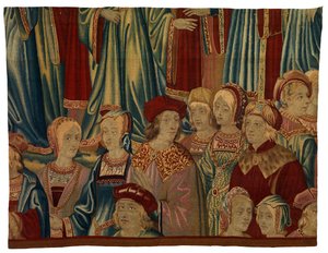 Kuvakudosfragmentti, Comtiers, valmistettu Brysselissä, Belgiassa, n. 1520 (villa & silkki) tekijältä Belgian School