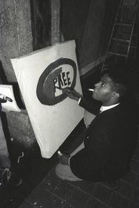 Jean-Michael Basquiatin maalaus "Pree" New Yorkin Area-keskuksessa. tekijältä Ben Buchanan