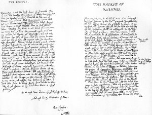 Kuningattaren naamio ja omistuskirje Henrylle, Walesin prinssille, 1609 tekijältä Ben Jonson