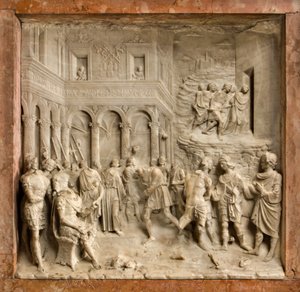 Crypt, pyhien arkki Marcellinus ja Peter Exorcist, Benedetto Briosco 1506-08, Santi Mercellino ja Peter tuomarin edessä
