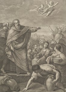 Mooses vasemmalla israelilaisten kanssa, jotka keräävät mannaa, kun se putoaa taivaalta, kaksi enkeliä ab..., 1776 tekijältä Benedetto Eredi