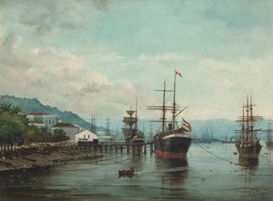 Benedito Calixto - Santosin satama, SP (vasemmalla), 1890. tekijältä Benedito Calixto