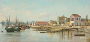 Benedito Calixto - Porto do Bispo, Santos, SP, mereltä katsottuna, 1887 tekijältä Benedito Calixto