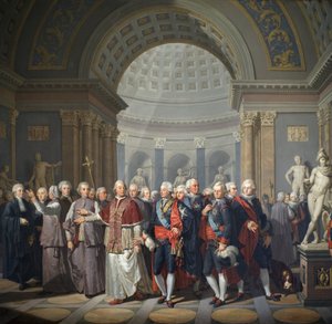 Kustaa III Ruotsin (1746-1792) paavi Pius VI:n (Gianangel, kreivi Braschi) kanssa tekijältä Benigne Gagneraux