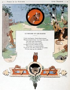 Kettu ja viinirypäleet, kuvitus Jean de la Fontainen "Fablesista".