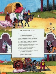 Hevonen ja aasi, kuvitus Jean de la Fontainen "Fablesista".