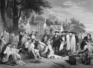 William Pennin sopimus intiaanien kanssa, kaiverrus W. French (litho)