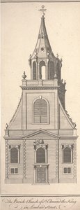 St. Edmund the Kingin seurakuntakirkko Lombard Streetillä, n. 1750 (kaiverrus)