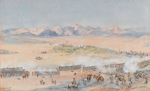 Egyptin armeijan 9. ja 10. Sudanin pataljoonien eteneminen Toskin taistelussa, 3. elokuuta 1889 (akvarelli) tekijältä Benjamin Donisthorpe Alsop Donne