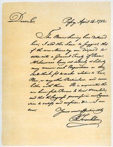 Benjamin Franklinin kirje David Hartleylle kansanedustajalle, 14. huhtikuuta 1782.
