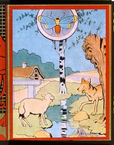 Kuvitus "Susi ja karitsa" Jean de La Fontainen (1621-95) "Fablesista" (värikaiverrus) tekijältä Benjamin Rabier