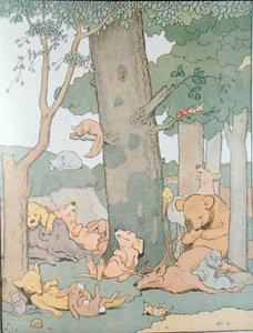 Kuvitus albumille "Gedeon, varkaiden päällikkö" (värikaiverrus) tekijältä Benjamin Rabier
