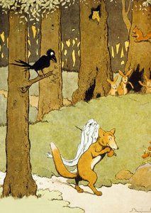 Renard ja ankeriaat, kuvitus teoksesta "Le Roman de Renard"
