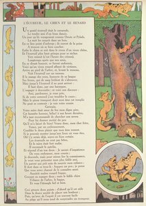 Orava, koira ja kettu, Jean de La Fontainen (1621-95) "Fables" (värikaiverrus)