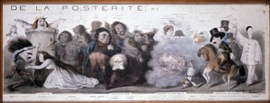 Le grand chemin de la posterity: tragedian ja komedian esitys (Dorval jne...) - Litografia Benjamin Roubaud, Maison de Balzac, Paris