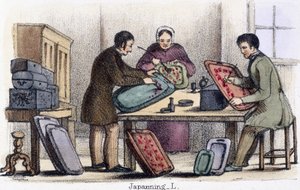 Japanning, teoksesta The Cochineal and Lac Insects graafisissa kuvissa eläimistä – niiden hyödyn näyttäminen ihmisille heidän työelämässään elämän aikana ja käyttötarkoitukset kuoleman jälkeen, n. 1845