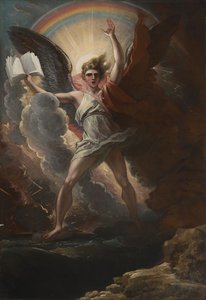 Mahtava enkeli seisoo maan ja meren päällä tekijältä Benjamin West