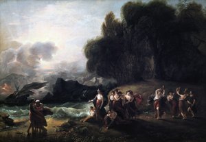 Calypsos Telemachuksen ja Mentorin vastaanotto, 1801. tekijältä Benjamin West