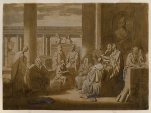 Tunne itsesi, 1768 (rauta sapen pesumuste, öljy-impasto ja pesuja norsunluupaperille) tekijältä Benjamin West