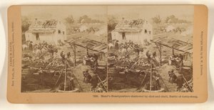 Meadin päämaja rikkoutui laukausten ja kranaattien jäljiltä, Gettysburgin taistelu. tekijältä Benjamin West Kilburn