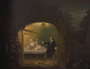 David Garrick ja George Anne Bellamy elokuvassa "Romeo ja Julia", näytös V, kohtaus iii tekijältä Benjamin Wilson