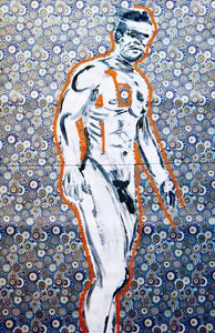 Masculin japonais 4, 2020 (akryyli seulapainetulle japanilaiselle paperille) tekijältä Benoit Erwann Boucherot