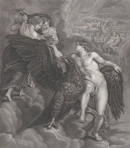 Ganymedes, nojaten kotkaan, vastaanottamassa maljan Hebeltä, 1786 tekijältä Benoit Louis Henriquez