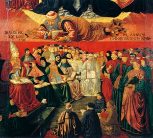 Arabifilosofi Averroes, yksityiskohta Pyhän Tuomas Akvinolaisen voitosta tekijältä Benozzo di Lese di Sandro Gozzoli