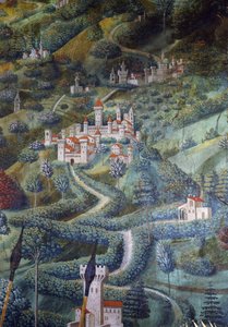 Linnat, maisemayksityiskohta Magi-kulkueesta tekijältä Benozzo di Lese di Sandro Gozzoli