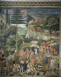 Tieteiden kulkue Julien de Mediciksen ja Josef II:n, Konstantinopolin patriarkan kanssa (fresko tekijältä Benozzo di Lese di Sandro Gozzoli
