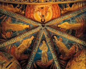 Italia, Montefalco, Pyhän Franciscuksen kirkon Apse-holvi Maalattu pyhimyksillä tekijältä Benozzo di Lese di Sandro Gozzoli