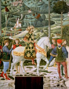 Johannes VII Palaeologus (1391-1448), Itä-Rooman keisari, yhtenä Kolmesta Kuninkaasta, yksityiskohta Journey of the Magi -syklistä kappelissa, n. 1460 tekijältä Benozzo di Lese di Sandro Gozzoli