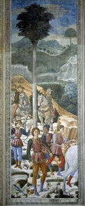 Jousimiehet, yksityiskohta kappelin maagisten matkasta, n. 1460 (fresko). tekijältä Benozzo di Lese di Sandro Gozzoli