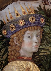 Magi Cortege des rois mages de Jerusalem a Bethleemin matka kutsuu italiaksi "Viaggio dei Magi" tai "" Cavalcata dei Magi" Yksityiskohta nuoresta magista Laurent Suuren (Laurent de Medici) kasvoissa (Laurent de Medici) Magi, yksityiskohta t tekijältä Benozzo di Lese di Sandro Gozzoli