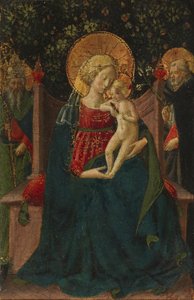 Neitsyt ja lapsi valtaistuimelle pyhän Dominicin ja paavin pyhän välissä, 1430-35 tekijältä Benozzo di Lese di Sandro Gozzoli
